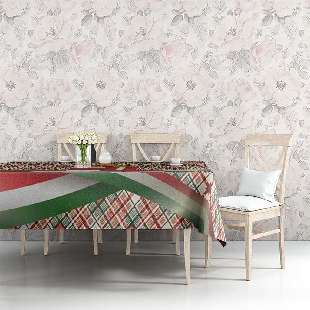 Hungary Christmas Tablecloth with Red Green Plaid Pattern Crown and Double Cross Motif - Wonder Print Shop