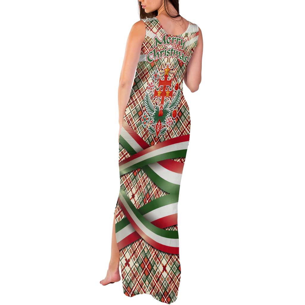 Hungary Christmas Tank Maxi Dress with Red Green Plaid Pattern Crown and Double Cross Motif - Wonder Print Shop