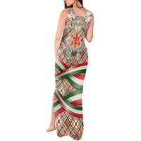Hungary Christmas Tank Maxi Dress with Red Green Plaid Pattern Crown and Double Cross Motif - Wonder Print Shop