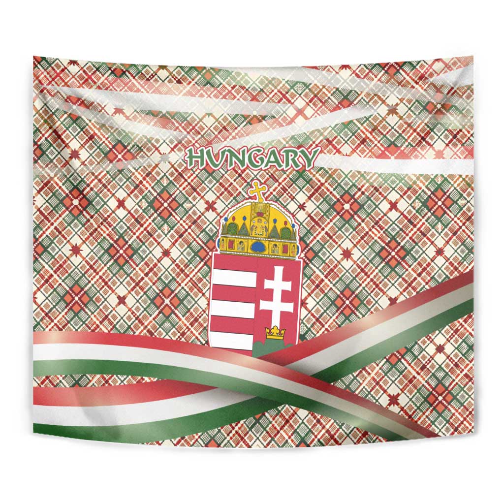 Hungary Christmas Tapestry with Red Green Plaid Pattern Crown and Double Cross Motif - Wonder Print Shop