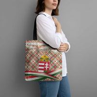 Hungary Christmas Tote Bag with Red Green Plaid Pattern Crown and Double Cross Motif - Wonder Print Shop