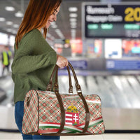 Hungary Christmas Travel Bag with Red Green Plaid Pattern Crown and Double Cross Motif - Wonder Print Shop