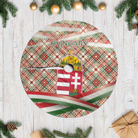 Hungary Christmas Tree Skirt with Red Green Plaid Pattern Crown and Double Cross Motif - Wonder Print Shop