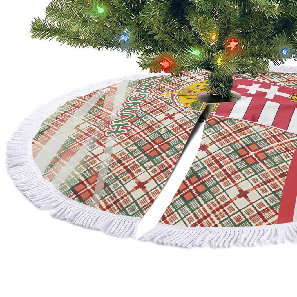 Hungary Christmas Tree Skirt with Red Green Plaid Pattern Crown and Double Cross Motif - Wonder Print Shop