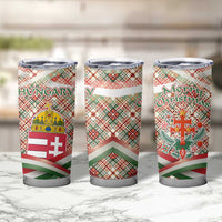 Hungary Christmas Tumbler Cup with Red Green Plaid Pattern Crown and Double Cross Motif - Wonder Print Shop