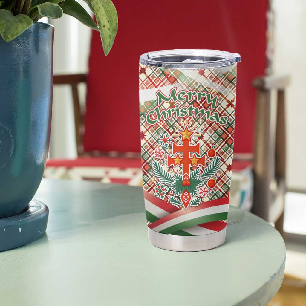 Hungary Christmas Tumbler Cup with Red Green Plaid Pattern Crown and Double Cross Motif - Wonder Print Shop