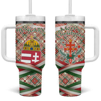 Hungary Christmas Tumbler With Handle with Red Green Plaid Pattern Crown and Double Cross Motif - Wonder Print Shop