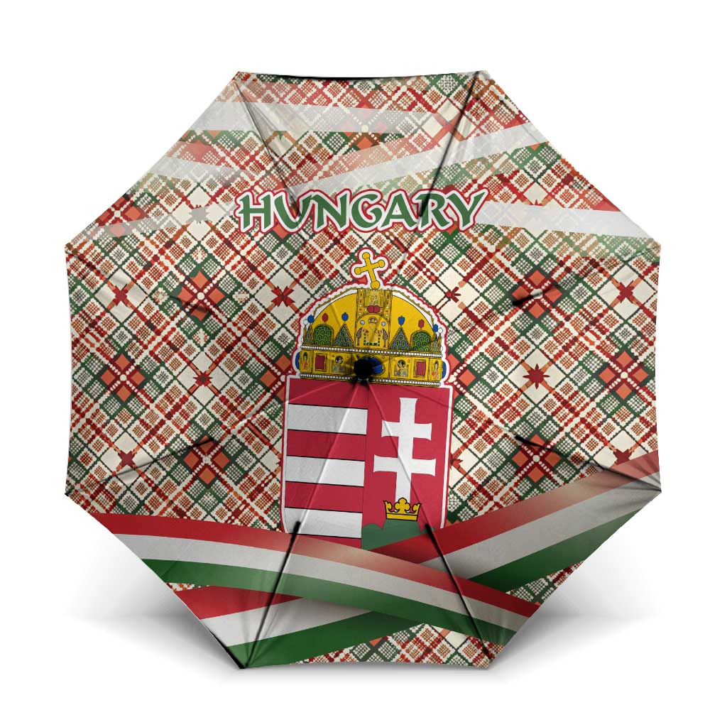 Hungary Christmas Umbrella with Red Green Plaid Pattern Crown and Double Cross Motif - Wonder Print Shop