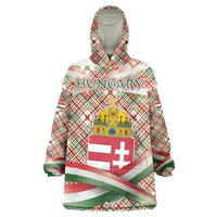 Hungary Christmas Wearable Blanket Hoodie with Red Green Plaid Pattern Crown and Double Cross Motif - Wonder Print Shop