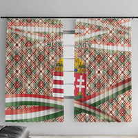 Hungary Christmas Window Curtain with Red Green Plaid Pattern Crown and Double Cross Motif - Wonder Print Shop