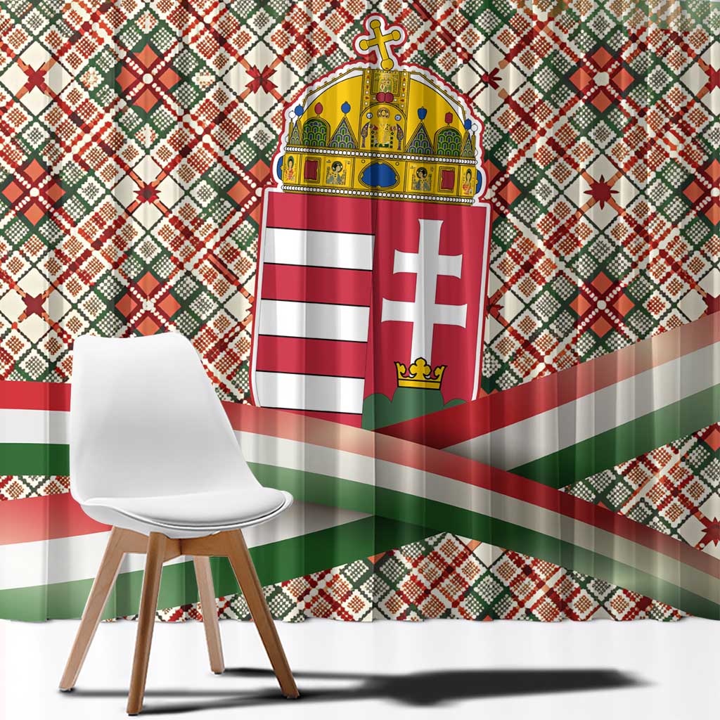 Hungary Christmas Window Curtain with Red Green Plaid Pattern Crown and Double Cross Motif - Wonder Print Shop