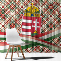 Hungary Christmas Window Curtain with Red Green Plaid Pattern Crown and Double Cross Motif - Wonder Print Shop
