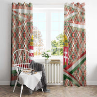 Hungary Christmas Window Curtain with Red Green Plaid Pattern Crown and Double Cross Motif - Wonder Print Shop