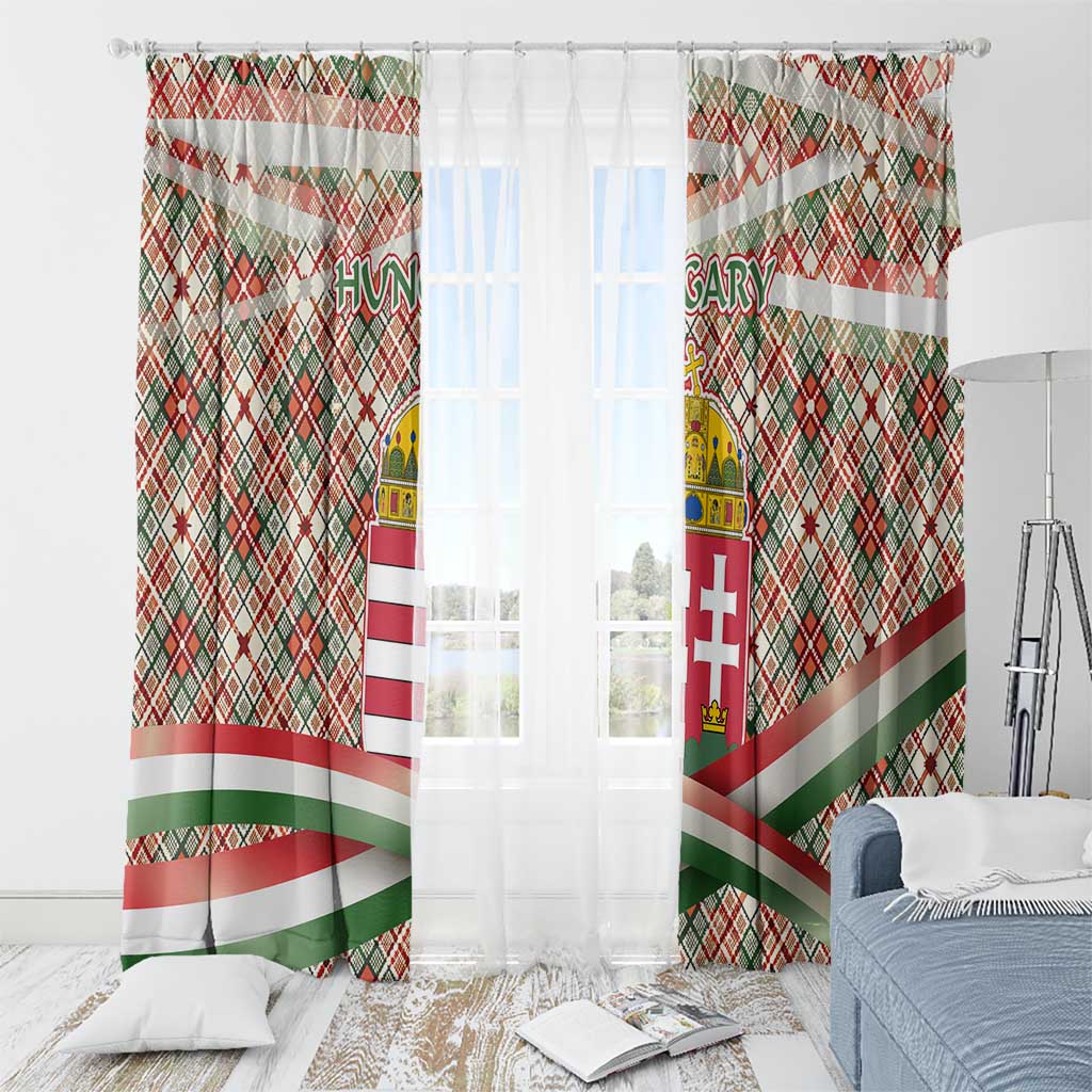 Hungary Christmas Window Curtain with Red Green Plaid Pattern Crown and Double Cross Motif - Wonder Print Shop