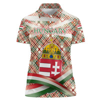 Hungary Christmas Women Polo Shirt with Red Green Plaid Pattern Crown and Double Cross Motif - Wonder Print Shop