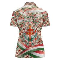 Hungary Christmas Women Polo Shirt with Red Green Plaid Pattern Crown and Double Cross Motif - Wonder Print Shop