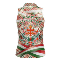 Hungary Christmas Women Sleeveless Polo Shirt with Red Green Plaid Pattern Crown and Double Cross Motif - Wonder Print Shop