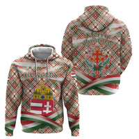 Hungary Christmas Zip Hoodie with Red Green Plaid Pattern Crown and Double Cross Motif - Wonder Print Shop