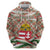 Hungary Christmas Zip Hoodie with Red Green Plaid Pattern Crown and Double Cross Motif - Wonder Print Shop