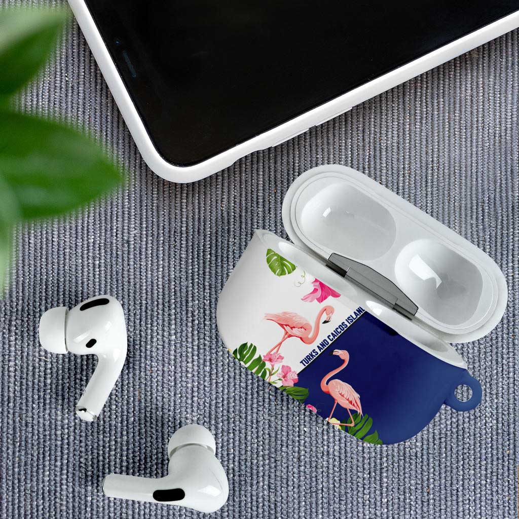 Turks and Caicos Islands AirPods Case with Flamingos Floral Pattern and National Crest Design - Wonder Print Shop