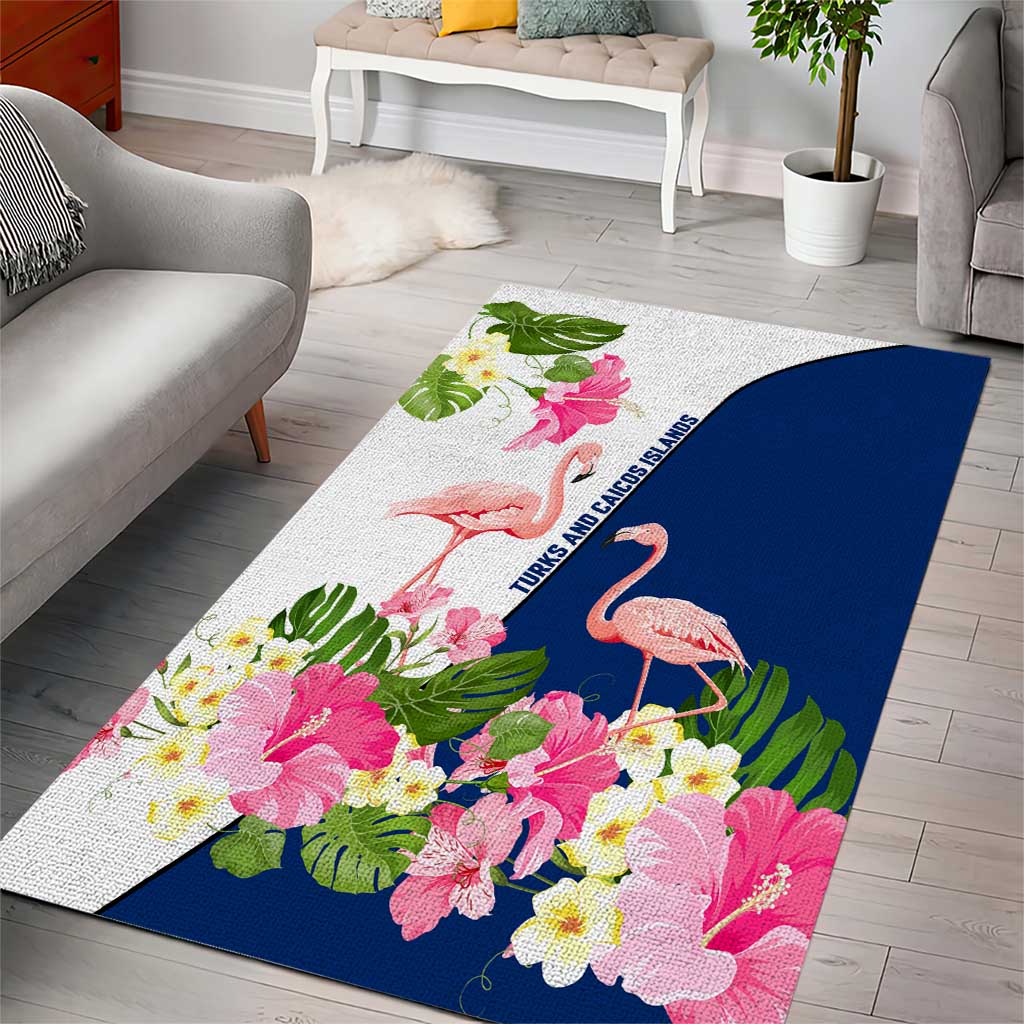Turks and Caicos Islands Area Rug with Flamingos Floral Pattern and National Crest Design - Wonder Print Shop