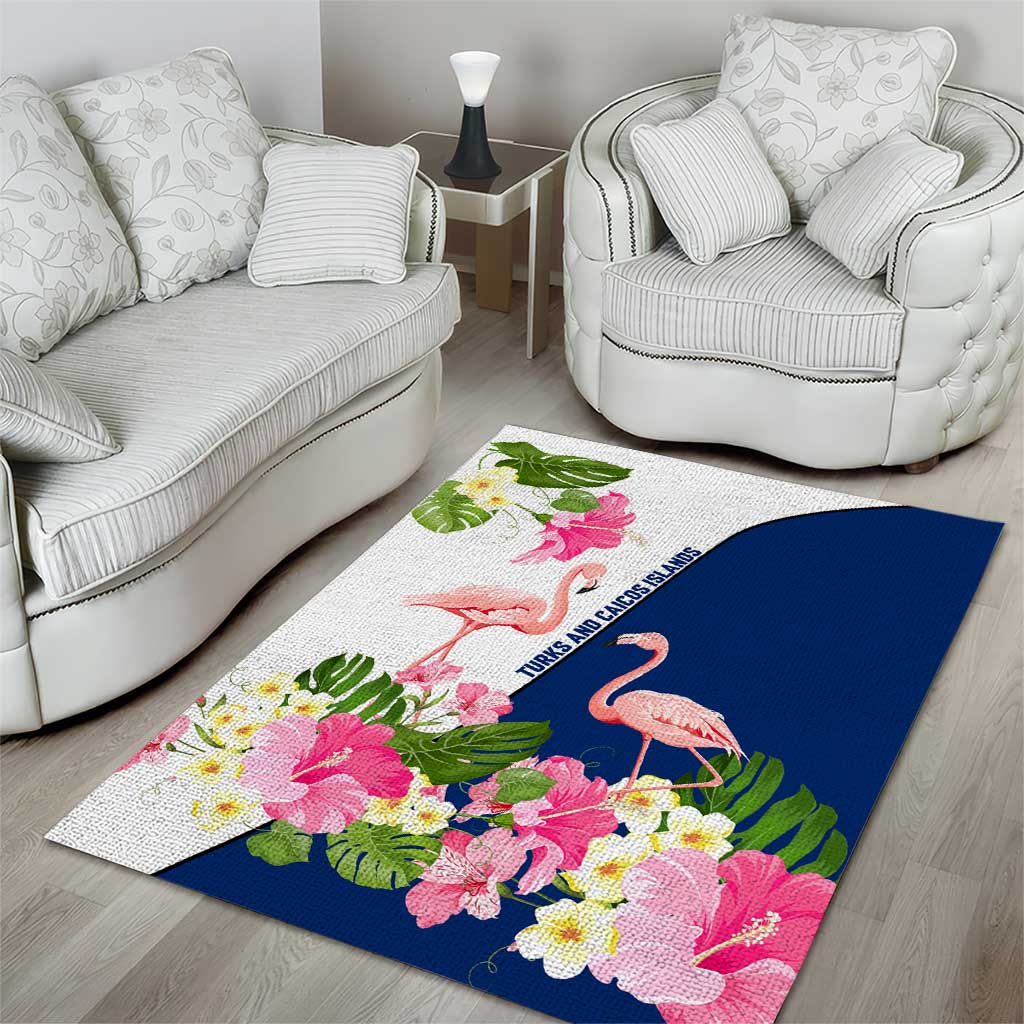 Turks and Caicos Islands Area Rug with Flamingos Floral Pattern and National Crest Design - Wonder Print Shop