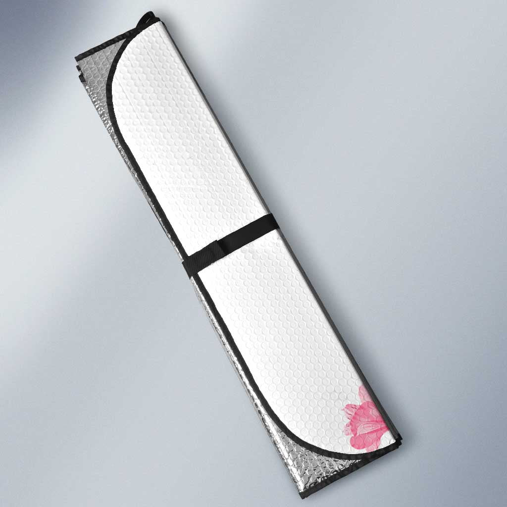 Turks and Caicos Islands Auto Sun Shade with Flamingos Floral Pattern and National Crest Design - Wonder Print Shop