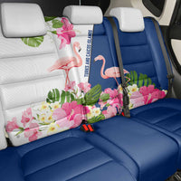 Turks and Caicos Islands Back Car Seat Cover with Flamingos Floral Pattern and National Crest Design - Wonder Print Shop