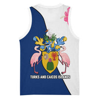 Turks and Caicos Islands Basketball Jersey with Flamingos Floral Pattern and National Crest Design - Wonder Print Shop