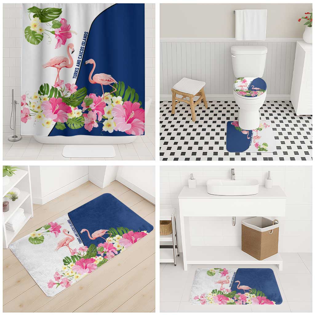Turks and Caicos Islands Bathroom Set with Flamingos Floral Pattern and National Crest Design - Wonder Print Shop