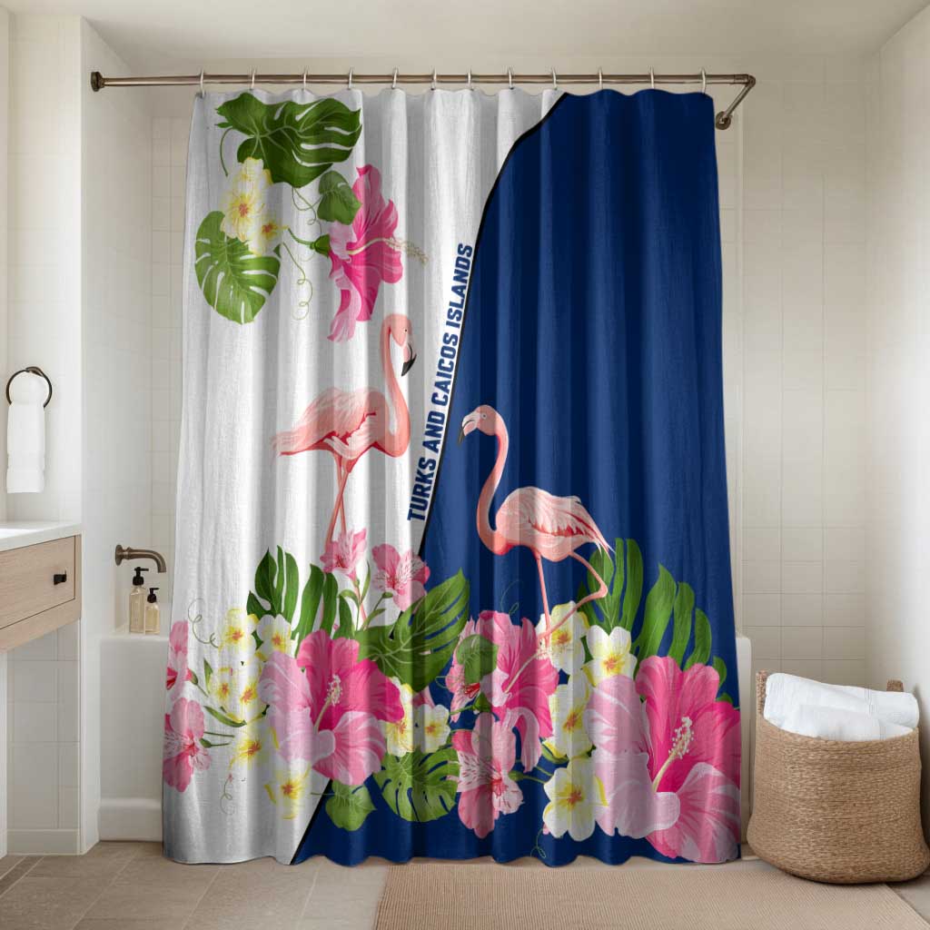 Turks and Caicos Islands Bathroom Set with Flamingos Floral Pattern and National Crest Design - Wonder Print Shop