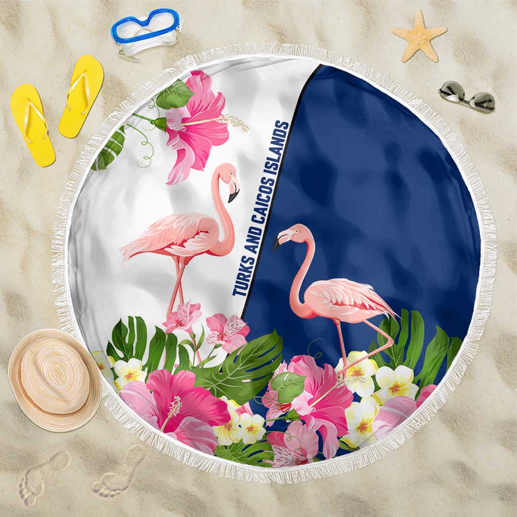 Turks and Caicos Islands Beach Blanket with Flamingos Floral Pattern and National Crest Design - Wonder Print Shop