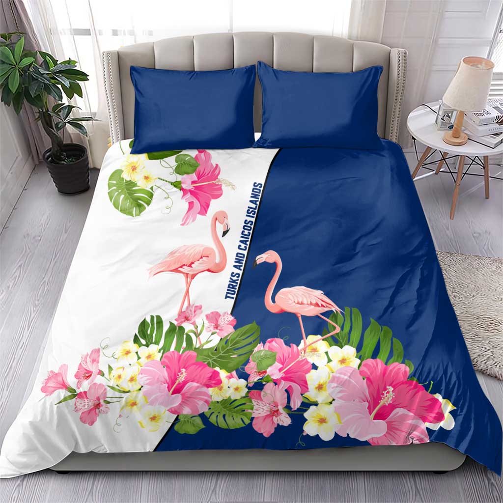 Turks and Caicos Islands Bedding Set with Flamingos Floral Pattern and National Crest Design - Wonder Print Shop