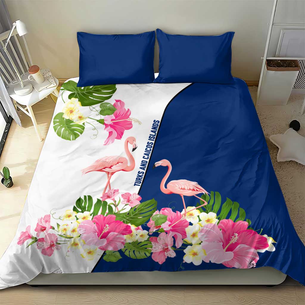 Turks and Caicos Islands Bedding Set with Flamingos Floral Pattern and National Crest Design - Wonder Print Shop