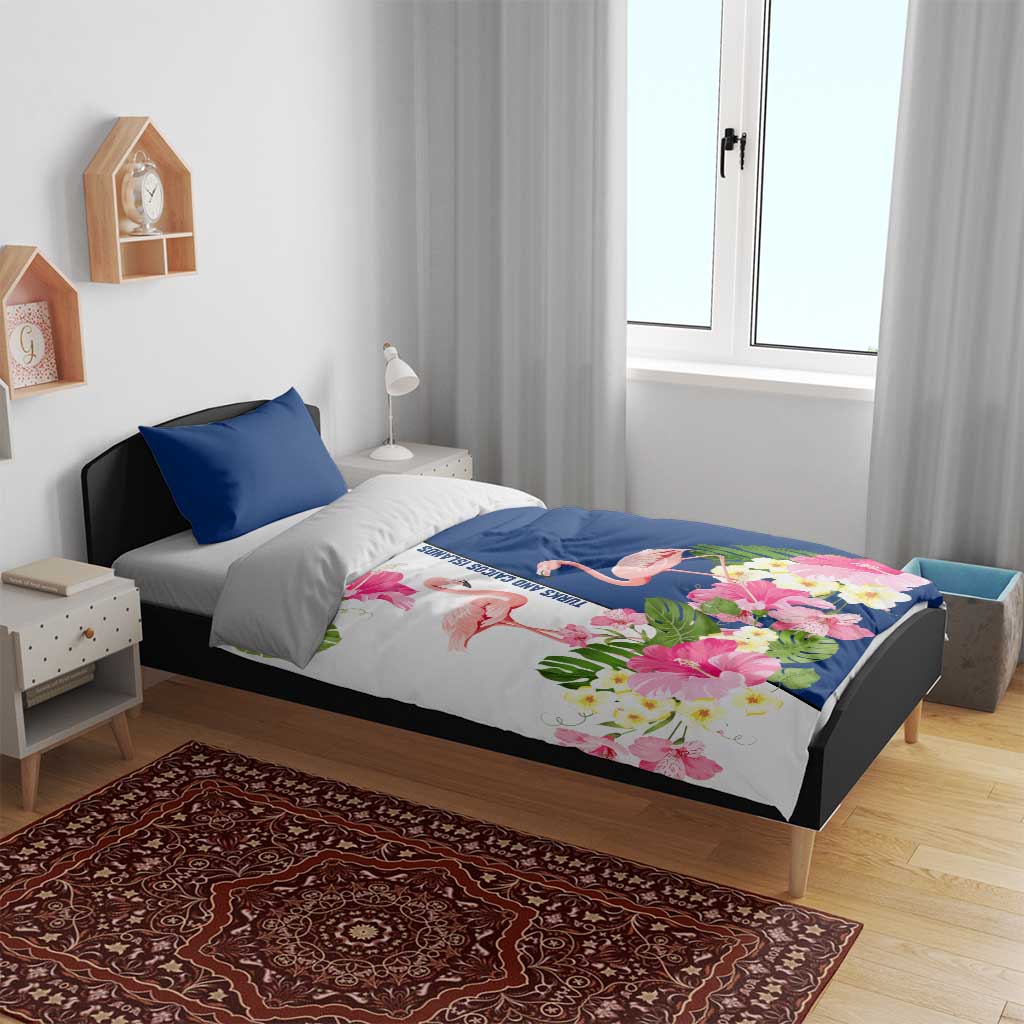 Turks and Caicos Islands Bedding Set with Flamingos Floral Pattern and National Crest Design - Wonder Print Shop