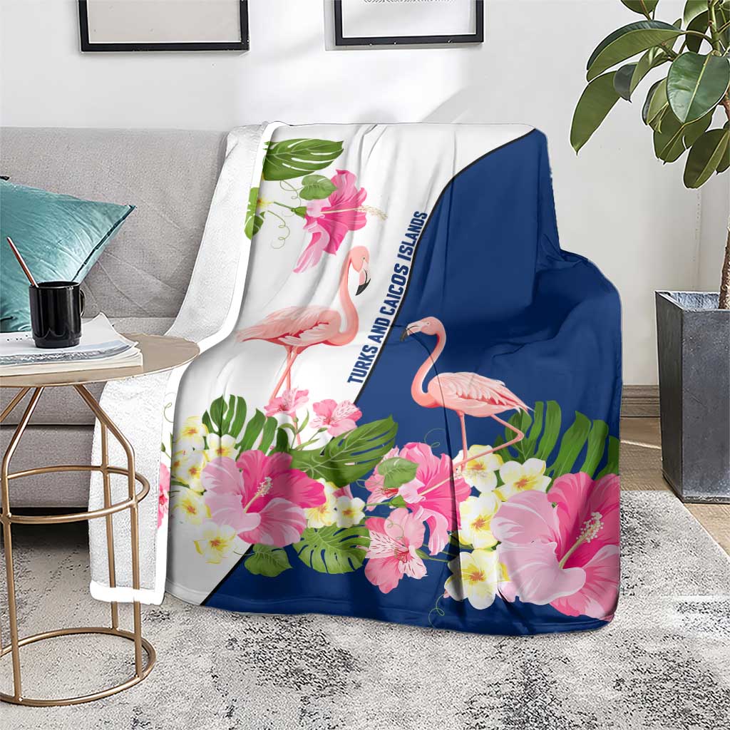 Turks and Caicos Islands Blanket with Flamingos Floral Pattern and National Crest Design - Wonder Print Shop
