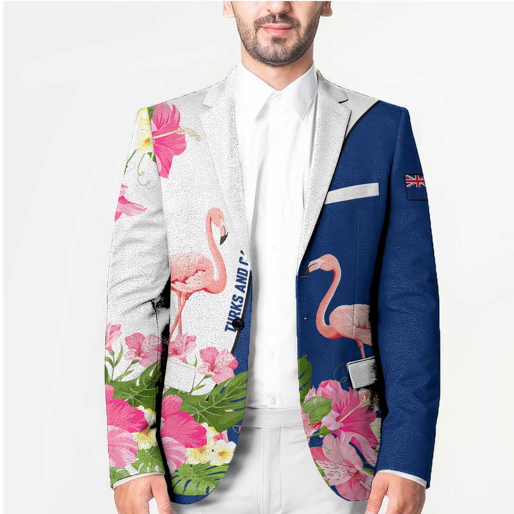Turks and Caicos Islands Blazer with Flamingos Floral Pattern and National Crest Design - Wonder Print Shop