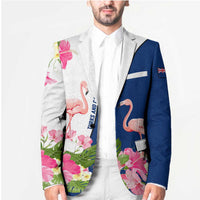 Turks and Caicos Islands Blazer with Flamingos Floral Pattern and National Crest Design - Wonder Print Shop