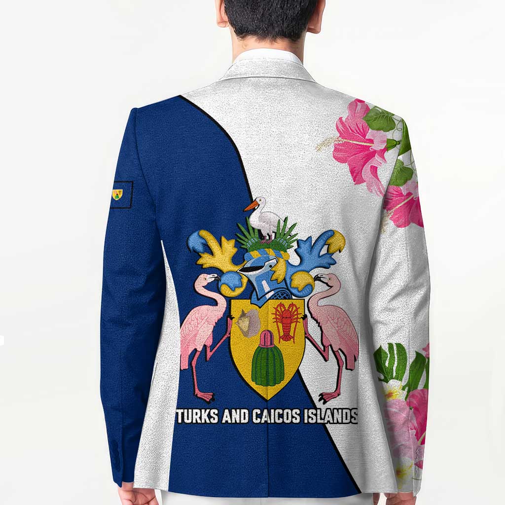 Turks and Caicos Islands Blazer with Flamingos Floral Pattern and National Crest Design - Wonder Print Shop