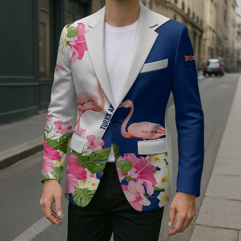 Turks and Caicos Islands Blazer with Flamingos Floral Pattern and National Crest Design - Wonder Print Shop