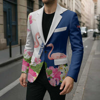 Turks and Caicos Islands Blazer with Flamingos Floral Pattern and National Crest Design - Wonder Print Shop