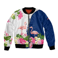 Turks and Caicos Islands Bomber Jacket with Flamingos Floral Pattern and National Crest Design - Wonder Print Shop