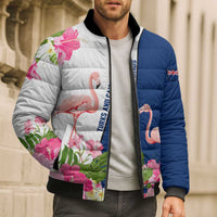 Turks and Caicos Islands Bomber Puffer Jacket with Flamingos Floral Pattern and National Crest Design - Wonder Print Shop