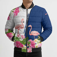 Turks and Caicos Islands Bomber Puffer Jacket with Flamingos Floral Pattern and National Crest Design - Wonder Print Shop