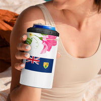 Turks and Caicos Islands 4 in 1 Can Cooler Tumbler with Flamingos Floral Pattern and National Crest Design - Wonder Print Shop