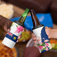 Turks and Caicos Islands 4 in 1 Can Cooler Tumbler with Flamingos Floral Pattern and National Crest Design - Wonder Print Shop