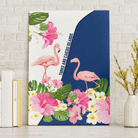 Turks and Caicos Islands Canvas Wall Art with Flamingos Floral Pattern and National Crest Design - Wonder Print Shop