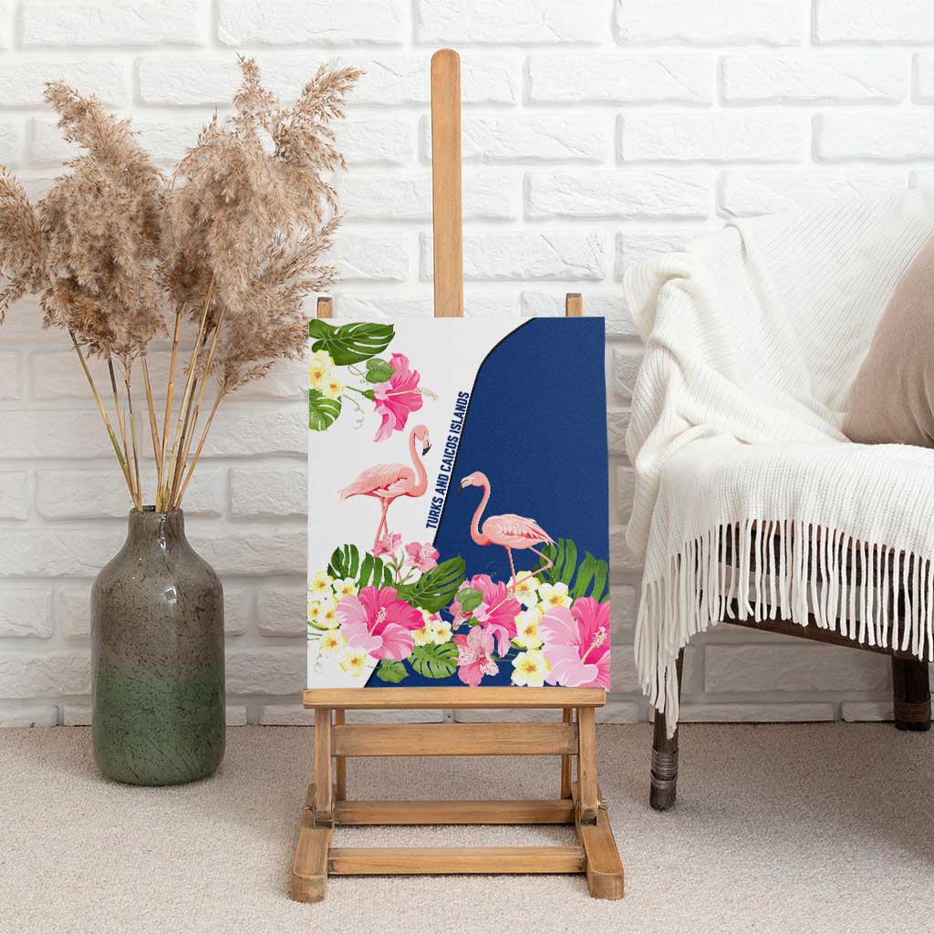 Turks and Caicos Islands Canvas Wall Art with Flamingos Floral Pattern and National Crest Design - Wonder Print Shop