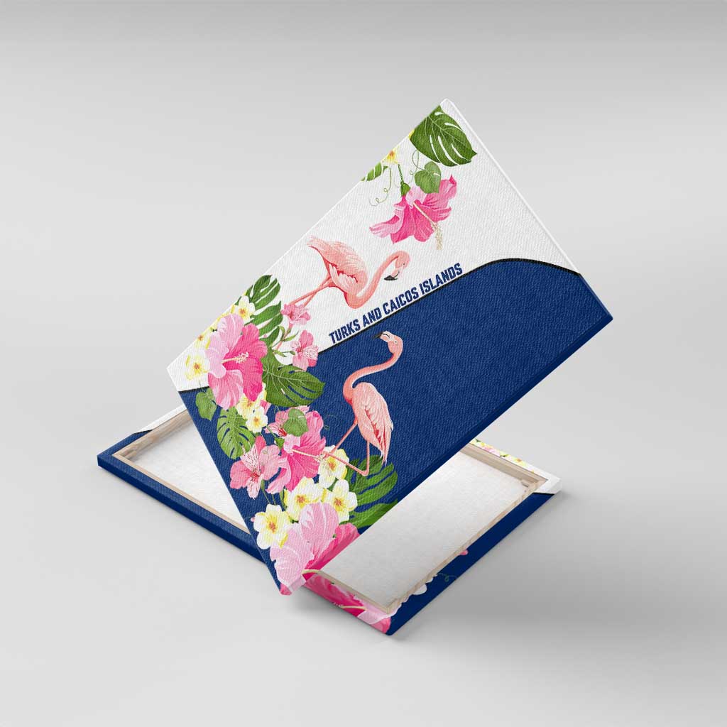 Turks and Caicos Islands Canvas Wall Art with Flamingos Floral Pattern and National Crest Design - Wonder Print Shop