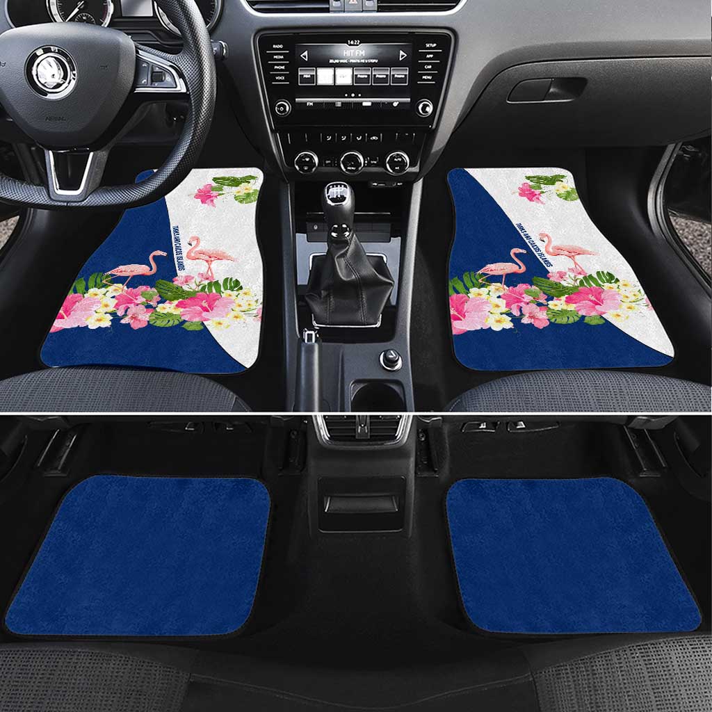 Turks and Caicos Islands Car Mats with Flamingos Floral Pattern and National Crest Design - Wonder Print Shop